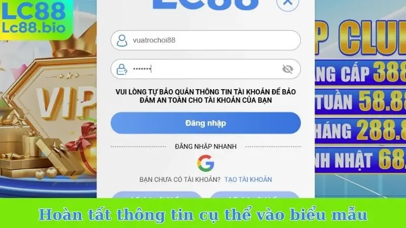Hoàn tất thông tin cụ thể vào biểu mẫu